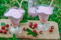 Strawberrie smoothie outside summer