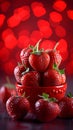 strawberries are arranged into a heart background, in the style of rustic still lifes