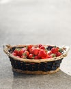 Strawberries basket on concrete background Royalty Free Stock Photo