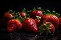 strawberries on black background. Generative AI Royalty Free Stock Photo