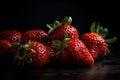 strawberries on a black background. Generative AI Royalty Free Stock Photo