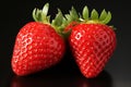 Strawberries on black background,isolated,Strawberries with leaf Generative A