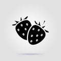 Strawberries black icon on a gray background with soft shadow