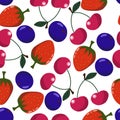 Strawberries, blueberries and cherries in a seamless pattern. Royalty Free Stock Photo