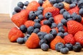 Strawberries and blueberries mixed together