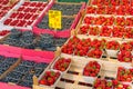 Strawberries, blueberries and raspberries for sale