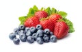 Strawberries and blueberries on white background