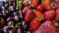 strawberries and cherries assortment on the store shelf