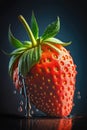 strawberries closeup under the water drops in a dark blue background. Healthy lifestyle. AI generated Royalty Free Stock Photo