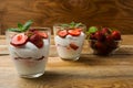 Strawberries cream cheese dessert on wooden background Royalty Free Stock Photo