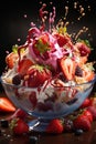 strawberries with creamy splashes, fresh and healthy food