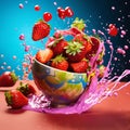 strawberries with creamy splashes, fresh and healthy food