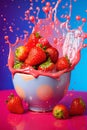 strawberries with creamy splashes, fresh and healthy food