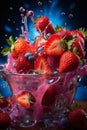strawberries with creamy splashes in the mixer bowl, fresh and healthy food