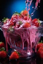 strawberries with creamy splashes in the mixer bowl, fresh and healthy food Royalty Free Stock Photo