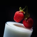 Strawberries fall into a glass with milk Royalty Free Stock Photo