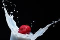 Strawberries fall into a glass with milk Royalty Free Stock Photo