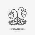 Strawberries flat line icon, forest berry sign, healthy food logo. Illustration for natiral food store