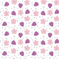 Strawberries, flowers and drops seamless pattern. Design for T-shirt, textile and prints. Royalty Free Stock Photo