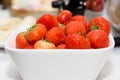 Strawberries. Fresh red strawberries in a white bowl.
