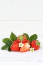 Strawberries fruits strawberry leaves portrait format copyspace
