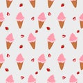 The strawberries ice cream cone seamless vector.