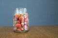 Red juicy fresh strawberries in a glass jar. Royalty Free Stock Photo