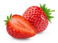 Strawberries isolated. Ripe sweet strawberries and half a berry on a white. Royalty Free Stock Photo
