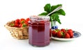 Strawberries and jam in jar Royalty Free Stock Photo