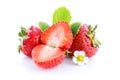 Strawberries with leaves and slices isolated Royalty Free Stock Photo