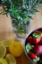 Strawberries, lemons, and herbs Royalty Free Stock Photo