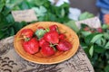 Strawberries in local farming market. Useful berries with lots of vitamins and microelements.