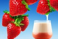 Strawberries in a milk glass - generative ai illustration