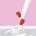 Strawberries in the milk splash. Vector illustration. Royalty Free Stock Photo