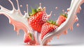 Strawberries Milk splash Yogurt Clipping path 3d illustration isolated strawberry vegetarian freshness fresh milkshake berry vegan Royalty Free Stock Photo