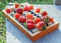 Strawberries on old wooden accounts Royalty Free Stock Photo