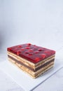 Strawberries opera chocolate cake white background Royalty Free Stock Photo