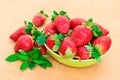 Strawberries. Organic Closeup with mint, natural non GMO rustic