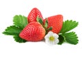 Strawberries organic strawberry with green leaf on white Royalty Free Stock Photo