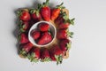 Strawberries over natural wooden background. Top view, copy space Royalty Free Stock Photo