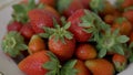 Strawberries, Red Juicy Ripe Strawberries, Close-up, Delicious Summer Berries. Vegetarian Food.