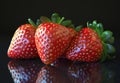 Strawberries on a reflective surface minimalist black background