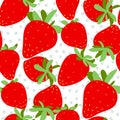 Strawberries seamless pattern. Red strawberry with green leaves