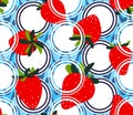 Strawberries seamless pattern. Red strawberry with green leaves