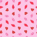 Strawberries seamless pattern for Valentine`s Day.