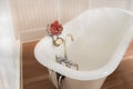 Strawberries and soap with vintage bath tub