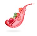 Strawberries with splashes of fresh juice close-up on white background Royalty Free Stock Photo