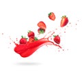 Strawberries with splashes of fresh juice, isolated on white background Royalty Free Stock Photo