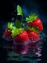 Strawberries splashing in water. Juicy fresh strawberry drop. Generative AI Royalty Free Stock Photo