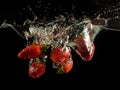 Strawberries splashing into water Royalty Free Stock Photo